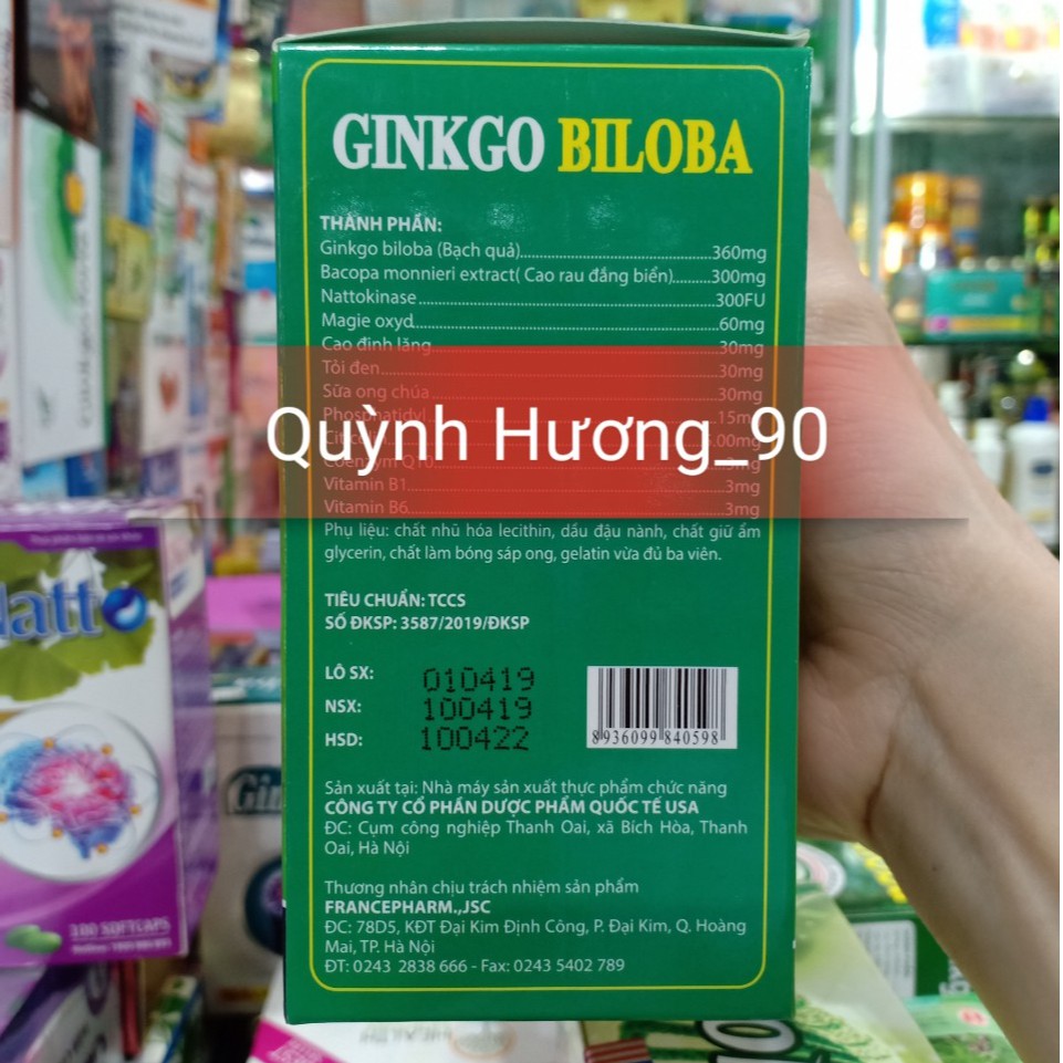 Ginkgo Biloba 360mg Q10 cải thiện tuần hoàn não hộp 100 viên