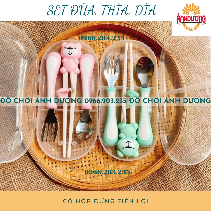 Bộ Đũa Thìa Dĩa Inox Zaracus Cho Bé Tập Ăn Siêu Dễ Thương- Có Hộp Đựng Tiện Lợi