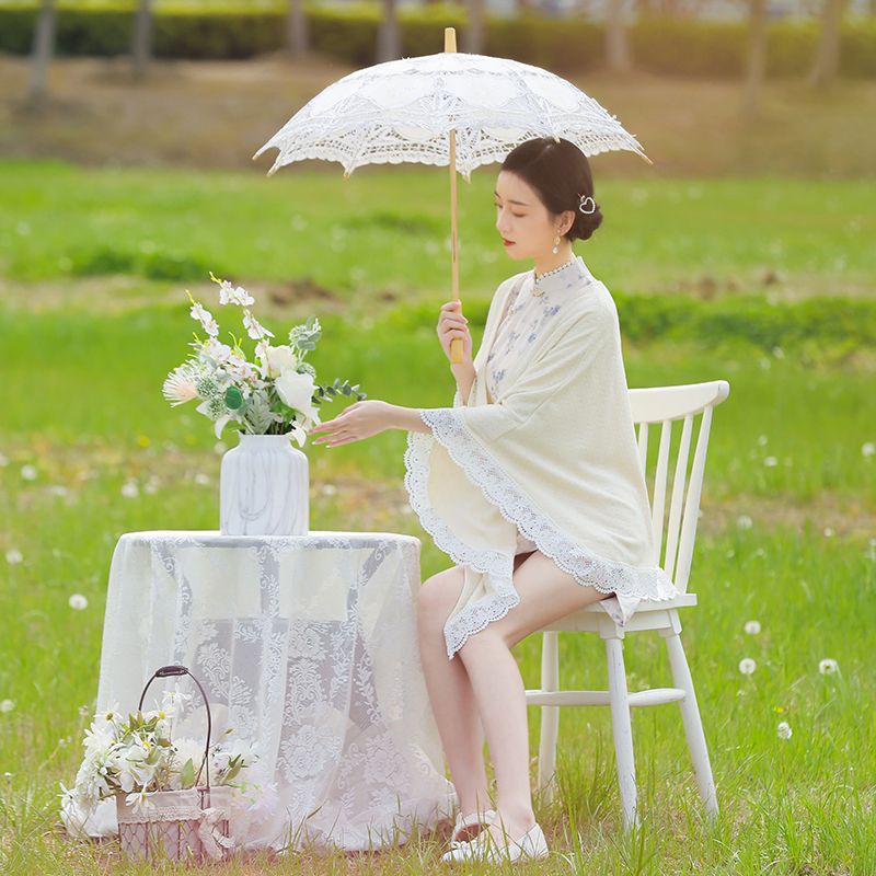 [M &amp; E] Hàng Có Sẵn Áo Khoác Sườn Xám Có Khăn Choàng Nhẹ Nhàng Thanh Lịch Cashmere Giả Điều Hòa Nhiệt Độ @ -