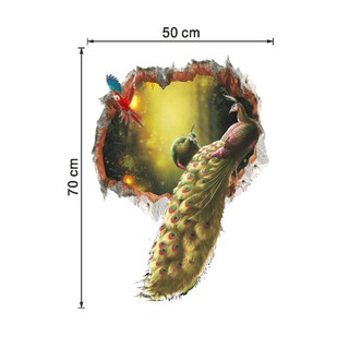 Miếng Dán Tường Hình Con Công 3D Sặc Sỡ