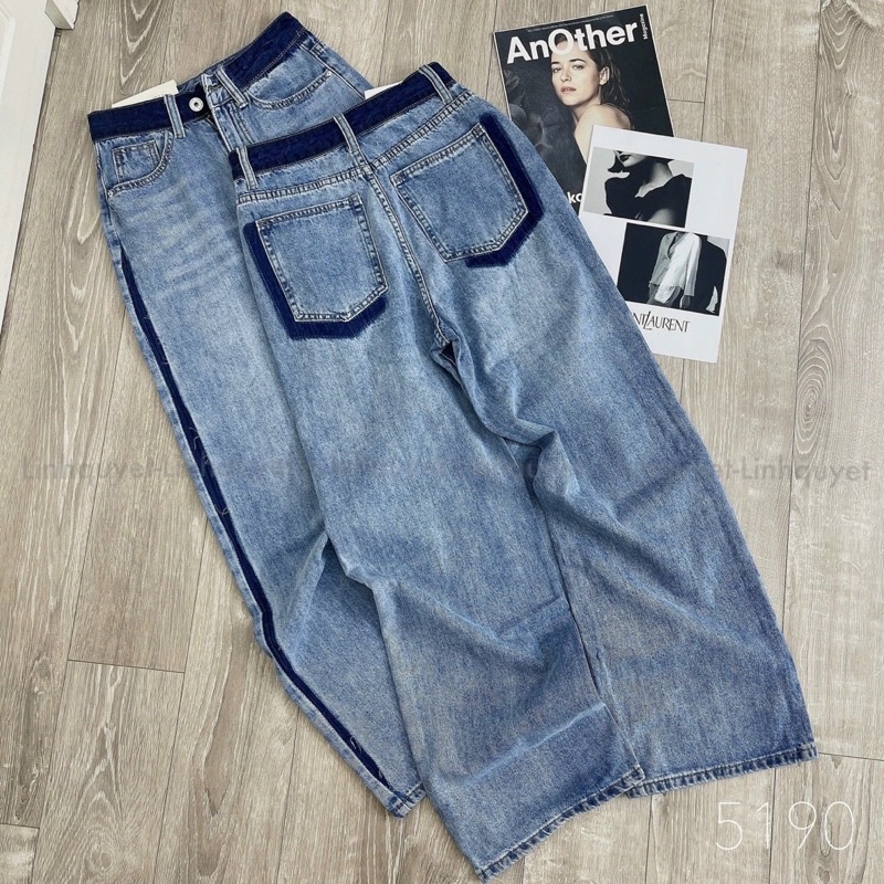 Quần Jean Ống Suông Phối Màu Line Cá Tính