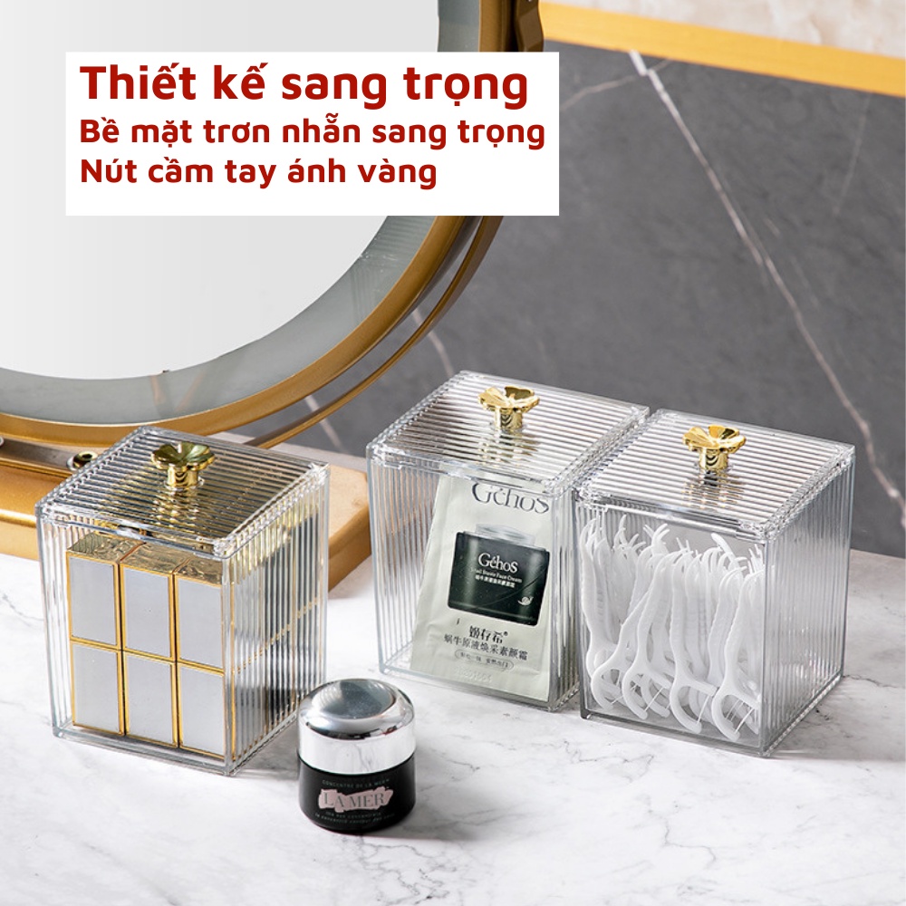 Hộp nhựa Mika đựng tăm bông tẩy trang mút trang điểm trang sức chống nước chống bụi hàng cao cấp