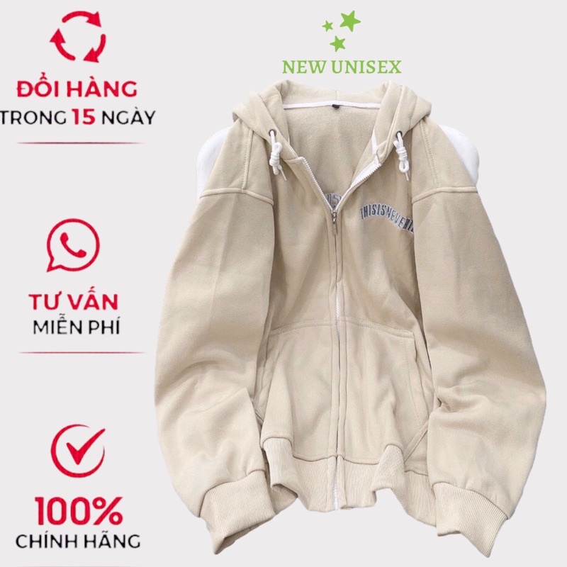 Áo Khoác Nữ Dây Khóa Kéo Nón 2 Lớp Chất Nỉ Thêu Logo Chữ Form Rộng Mặc Thoáng Mát Che Nắng Tốt [NEW UNISEX]