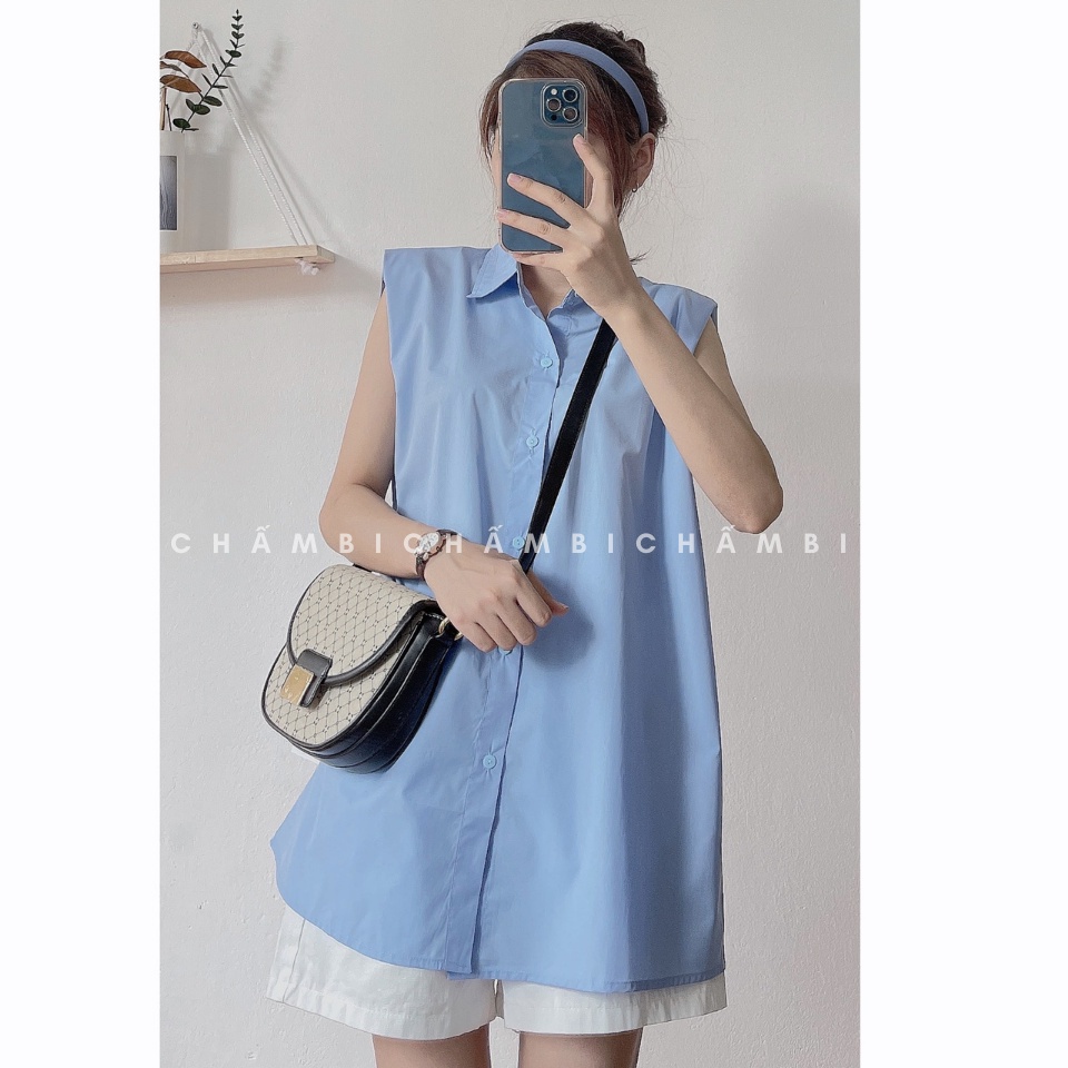 Áo sơ mi form rộng A,234, Áo sơ mi khoét nách phong cách ulzzang Hàn Quốc