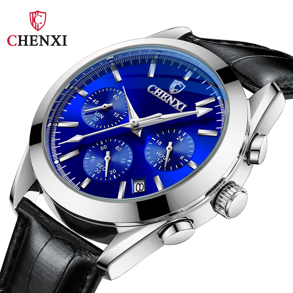 Đồng Hồ Thể Thao CHENXI 905A Ba Mắt Đa Chức Năng Chống Thấm Nước Với Dây Đeo Da Dạ Quang