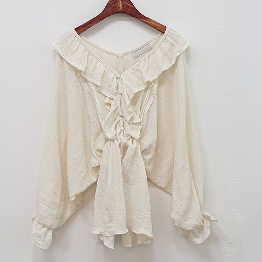 Áo Kiểu Tay Dài Phối Bèo Thiết Kế Cổ Chữ V Thanh Lịch 27395