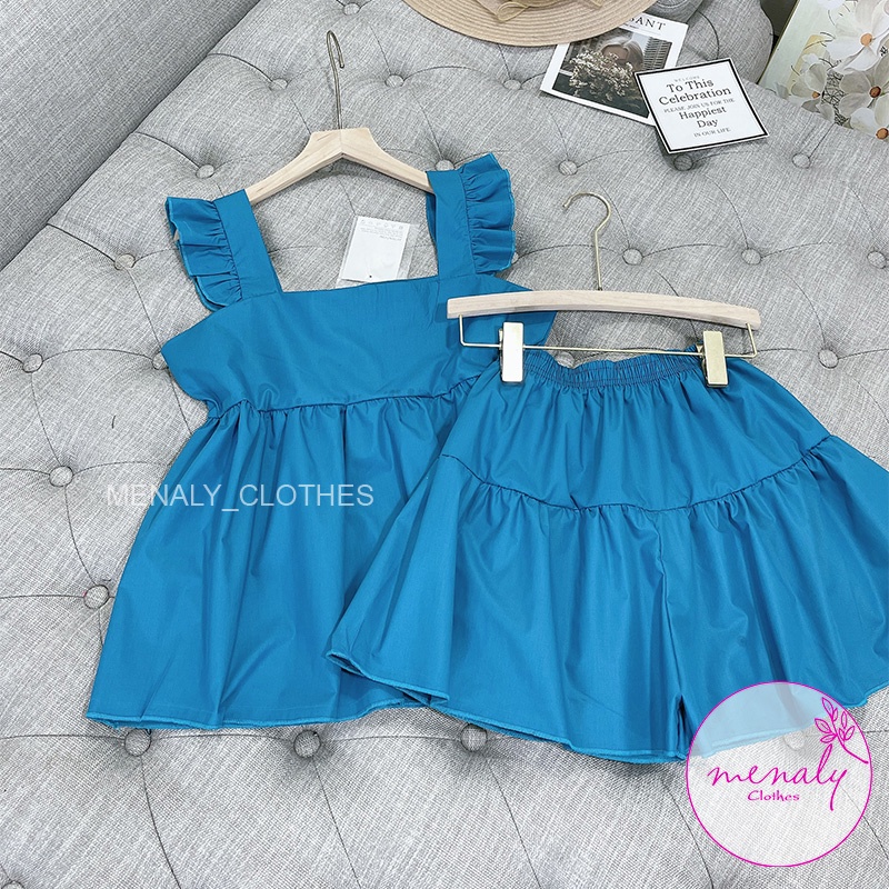 Set áo 2 dây cánh tiên babydoll bản to cổ vuông SE025, mẫu set bộ mặc nhà nữ đẹp dáng rộng thoải mái