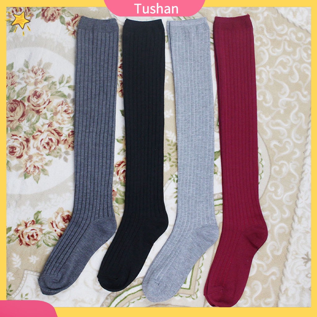 Đôi Tất Đầu Gối Ấm Áp Bằng Cotton Dày Thời Trang Mùa Đông