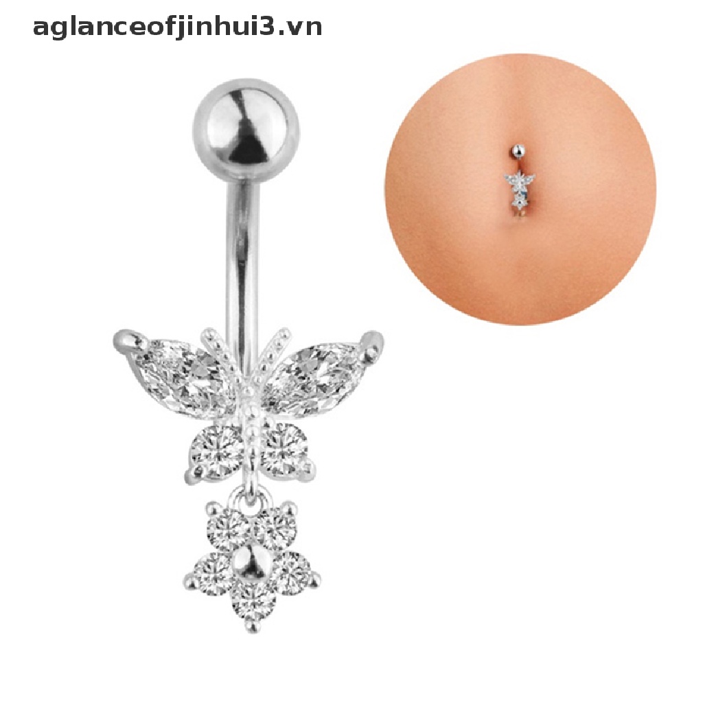 Khuyên Rốn Hình Bướm Đính Đá Zircon Bằng Thép Phẫu Thuật