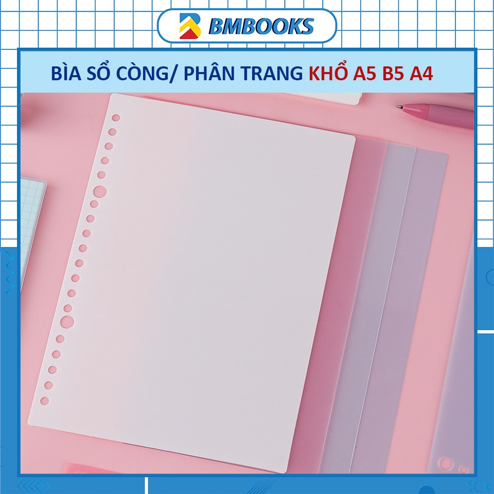 Bìa sổ còng/trang phân mục khổ A5 B5 A4 tháo rời được màu sắc pastel xinh xắn tùy chọn BMbooks