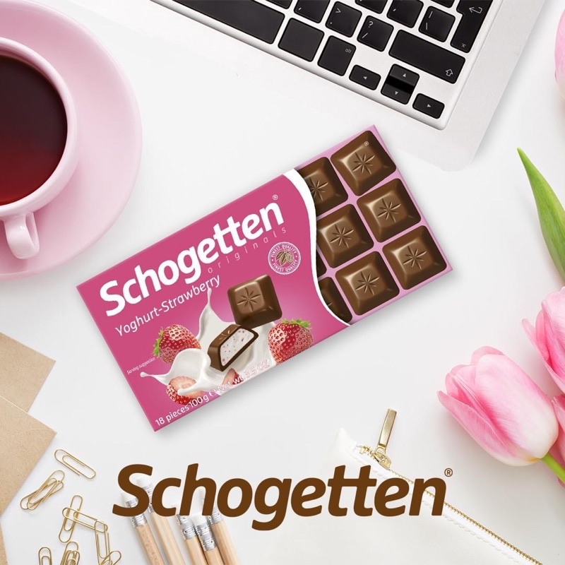 Sôcôla SCHOGETTEN - Vị Sữa chua dâu tây Yoghurt-Strawberry - thanh 100g gồm 18 viên rời
