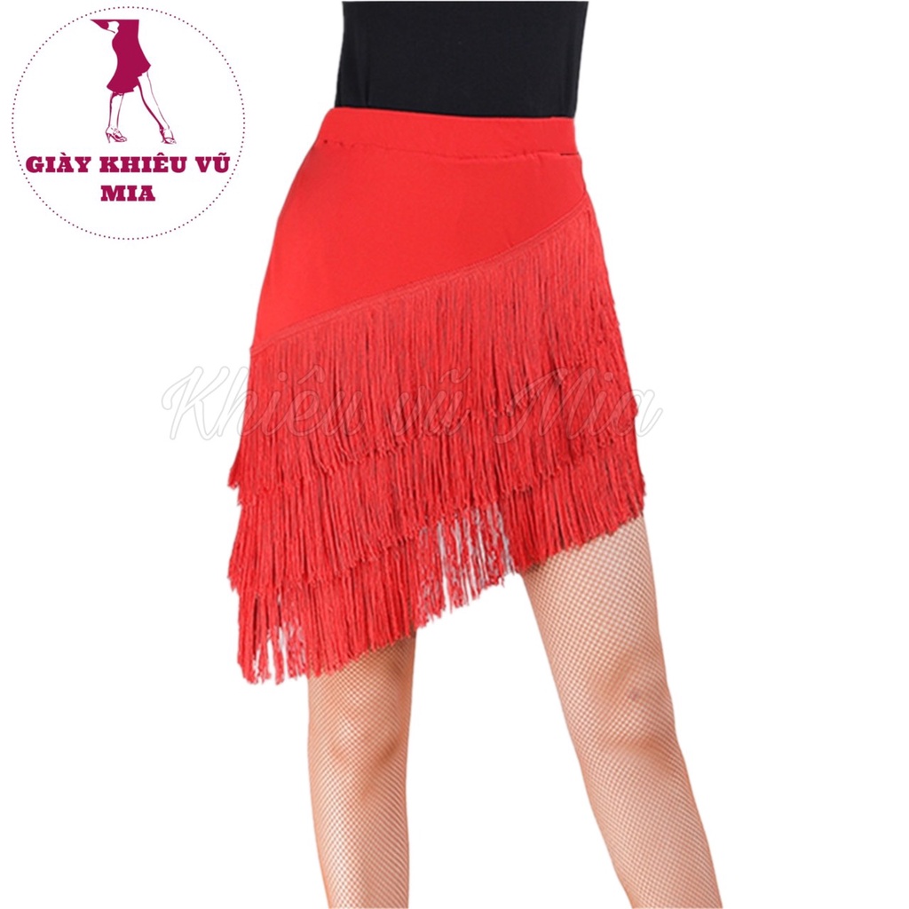 Chân Váy Khiêu Vũ Tua Rua 3 Tầng Lệch Bên