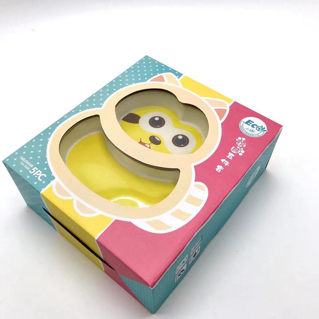 Set khay ặn dặm 5 món - hình Mèo ngộ nghĩnh