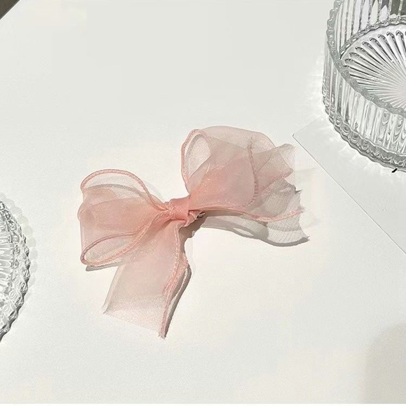 Kẹp Tóc Nơ Lưng Cao Chất Liệu Chiffon Phối Lưới Xinh Xắn Cho Nữ