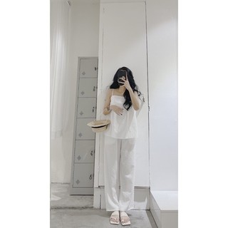 set áo 2 dây quần dài chất đũi mỏng có sẵn