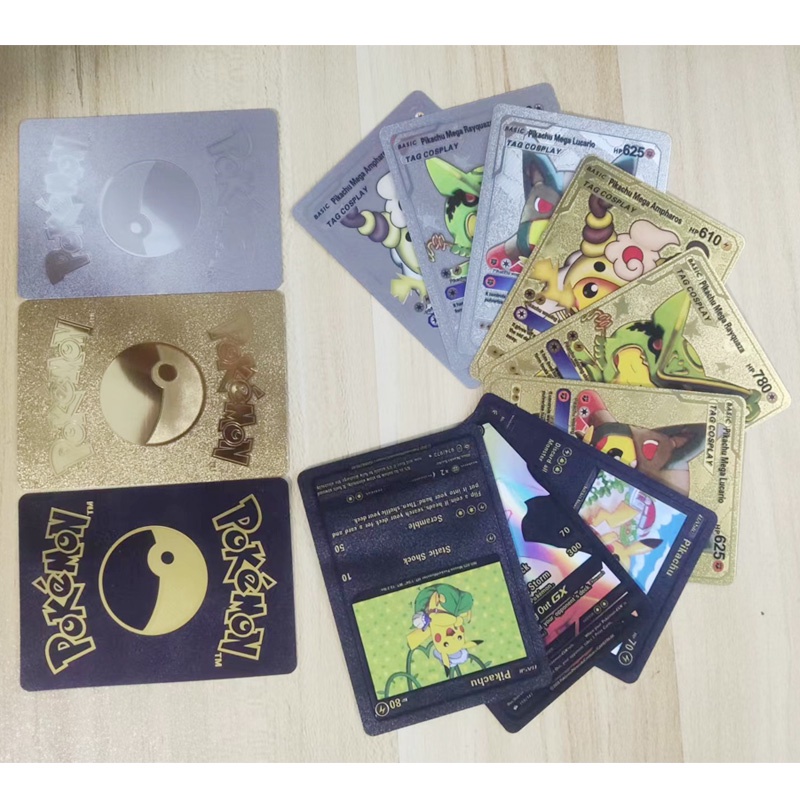 Bộ 55 Thẻ Bài Pokemon Màu Vàng / Bạc / Đen / Cầu Vồng