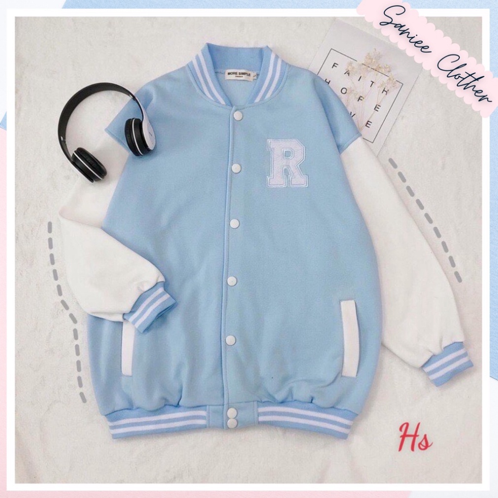 Áo Bomber Nam Nữ Cúc Bấm Thêu Nổi Chữ R Chất Nỉ Saniee Clother - SP000604