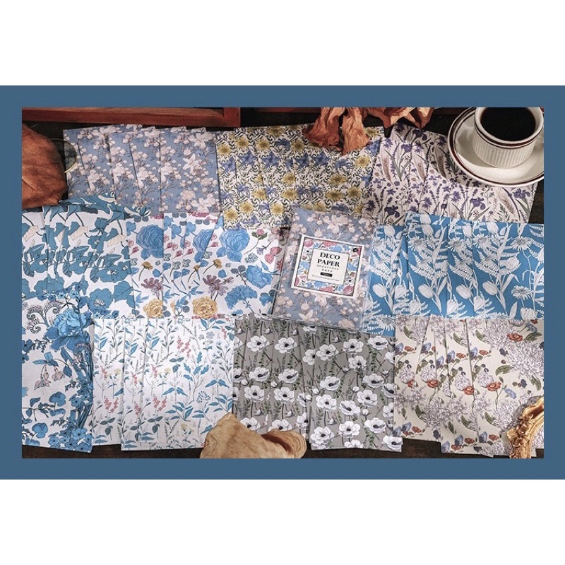 Set giấy nền cỡ nhỏ hoạ tiết hoa cây cỏ vintage cổ điển trang trí sổ bullet journal