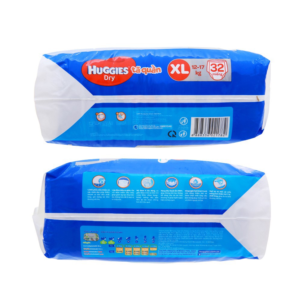Tã quần Huggies Dry size XL 32 miếng (cho bé 12 - 17kg)