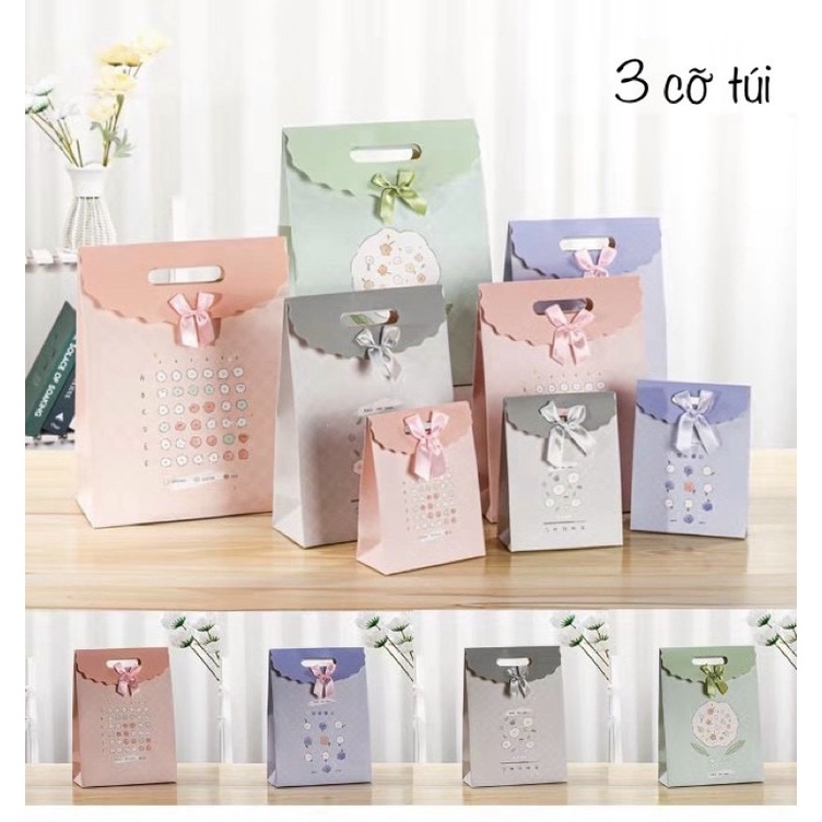 Túi giấy có nắp đính nơ các cỡ