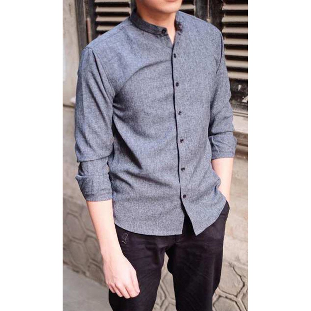 Áo sơ mi đũi cổ tàu [free ship] màu xám tiêu dáng body, chất vải đũi cao cấp Mã  -SMTD- [VNXK] | BigBuy360 - bigbuy360.vn