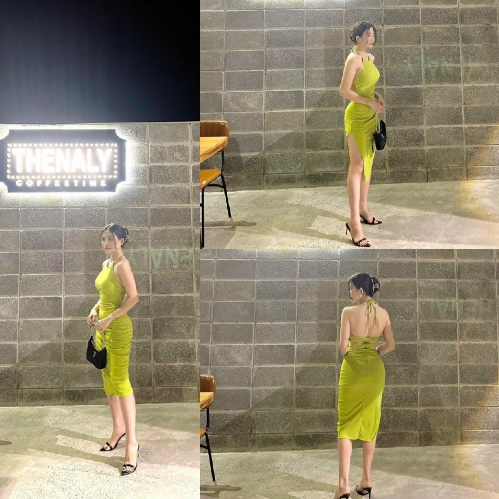 Đầm body cổ yếm hở lưng xẻ tà + Ảnh thật trãi sàn