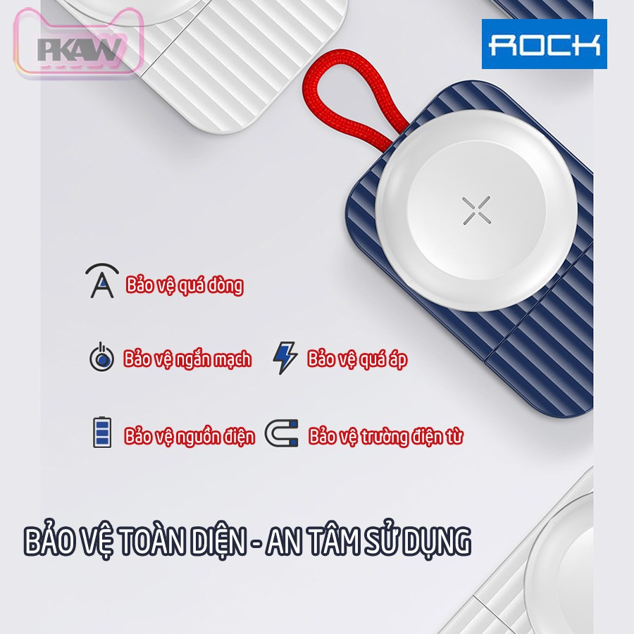Đế Sạc ko dây Rock W26 cho táo Watch 6/5/4/3/2/1-cổng Type-C-Trắng,Xanh.