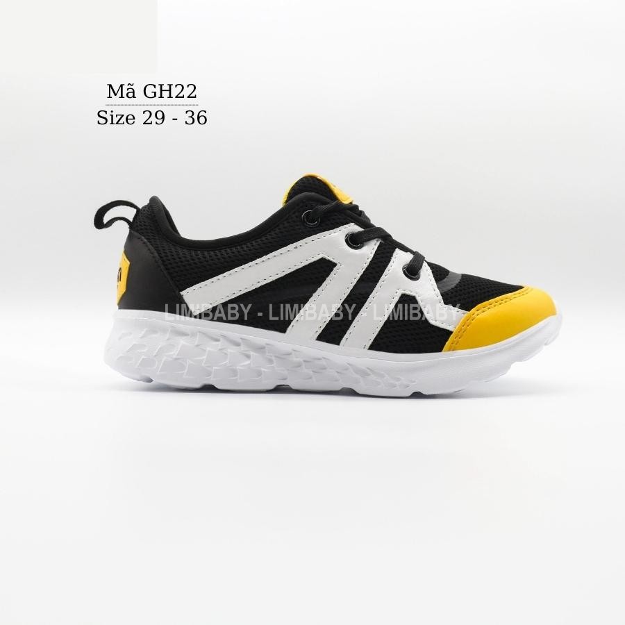 Giày thể thao bé trai Urban đen vàng xuất Châu Âu siêu nhẹ kháng khuẩn phù hợp cho trẻ em 4 -12 tuổi đi học chạy bộ GH22