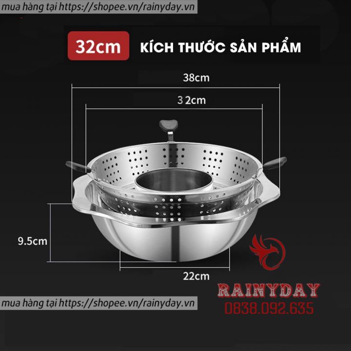 Nồi lẩu xoay 2 tầng , Nồi lẩu inox đa năng dùng được cả bếp từ và bếp gas hàng nội địa