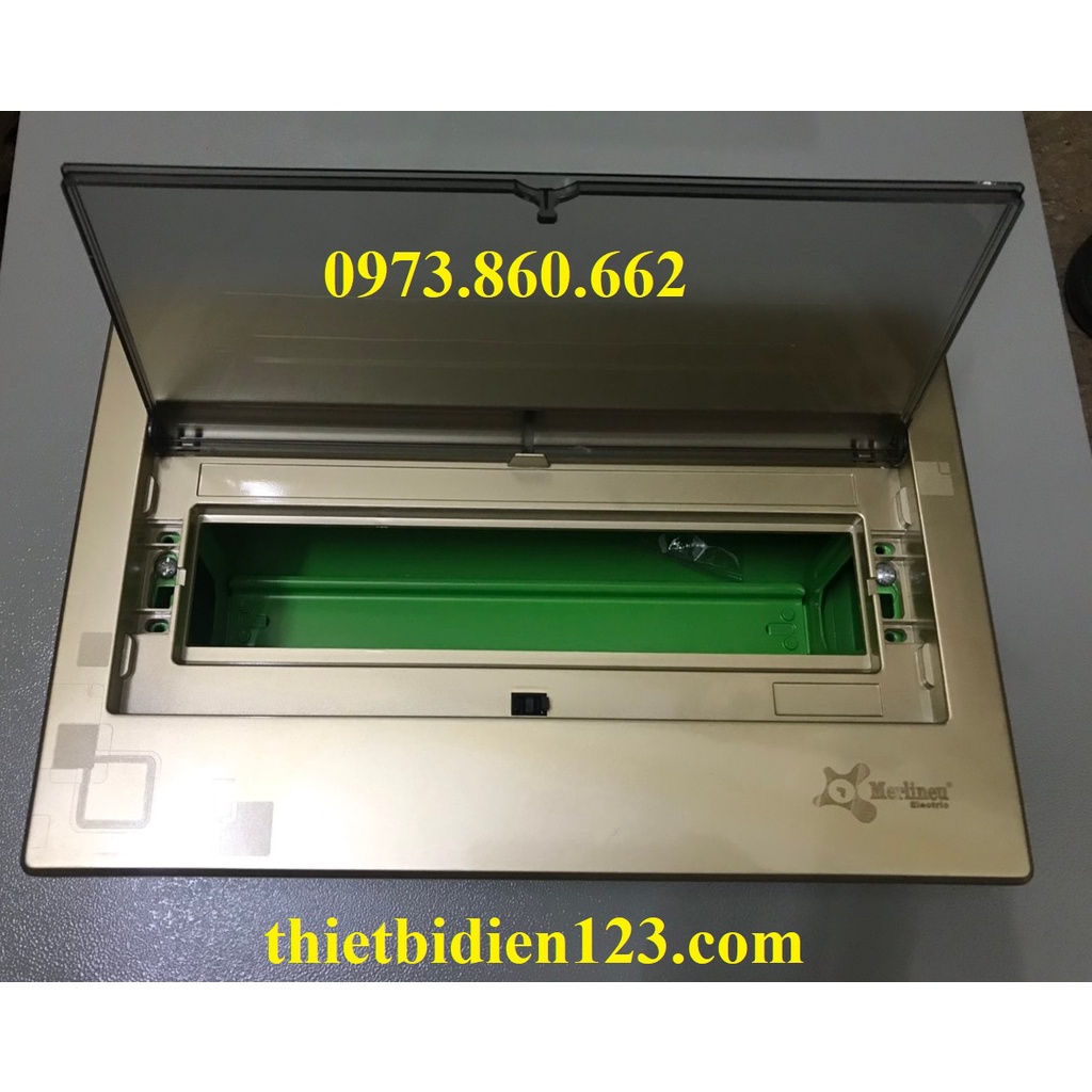 Tủ điện âm tường đế sắt cao cấp mặt vàng 6-18 vị trí - Hộp cài át cao cấp Merlineu