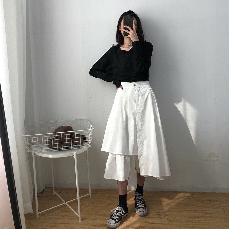 Chân Váy Dài Chữ A Ulzzang Xòe Vạt Lệch Siêu Hot 2 Màu Đen - Trắng Cho Giới Trẻ CV01 | BigBuy360 - bigbuy360.vn
