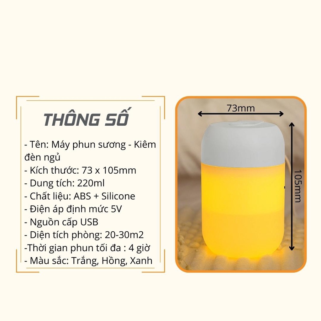 Máy Xông Tinh Dầu Đèn Ngủ 2 Trong 1 - Máy Phun Sương Tạo Ẩm 300ml Có Đèn Led - Tuấn Tú Office Store