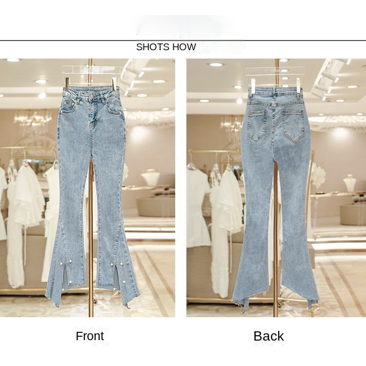 Quần jeans lưng cao kiểu dáng xinh xắn thời trang Hàn Quốc cho nữ