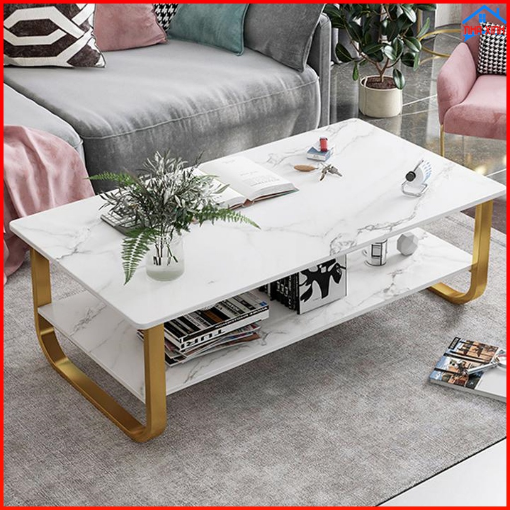 Bàn sofa đẹp phòng khách 2 tầng, bàn trà có vân đá cẩm thạch sang trọng, khung thép chắc chắn