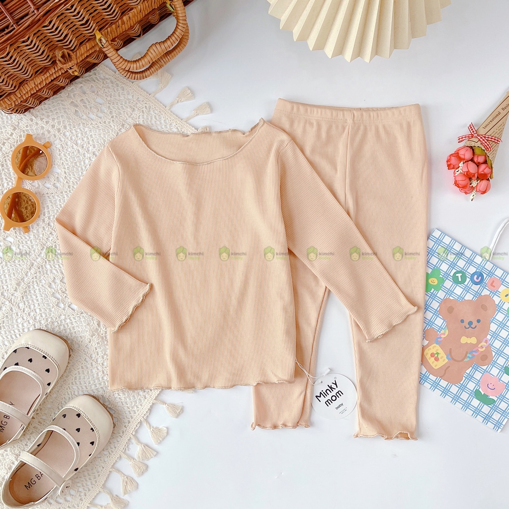 Bộ Thun Gân Bé Gái Minky Mom Vải Thun Gân Bèo Nhún Ngực, Đồ Bộ Cho Bé Mặc Nhà Thu Đông MKMTD2216