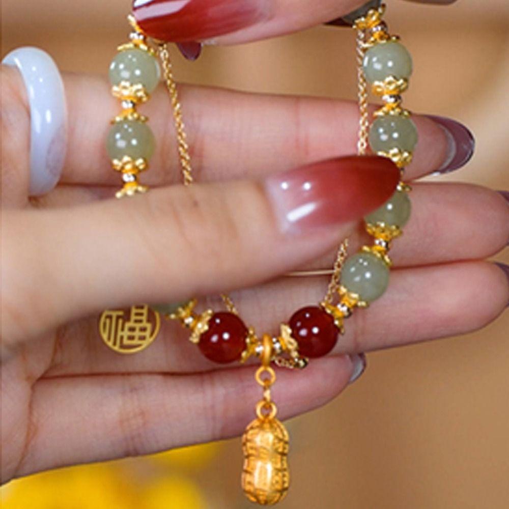 Vòng Tay Hạt Đậu Phộng Thiết Kế Hai Lớp Mặt Thủy Tinh Sáng Tạo Thời Trang Unisex