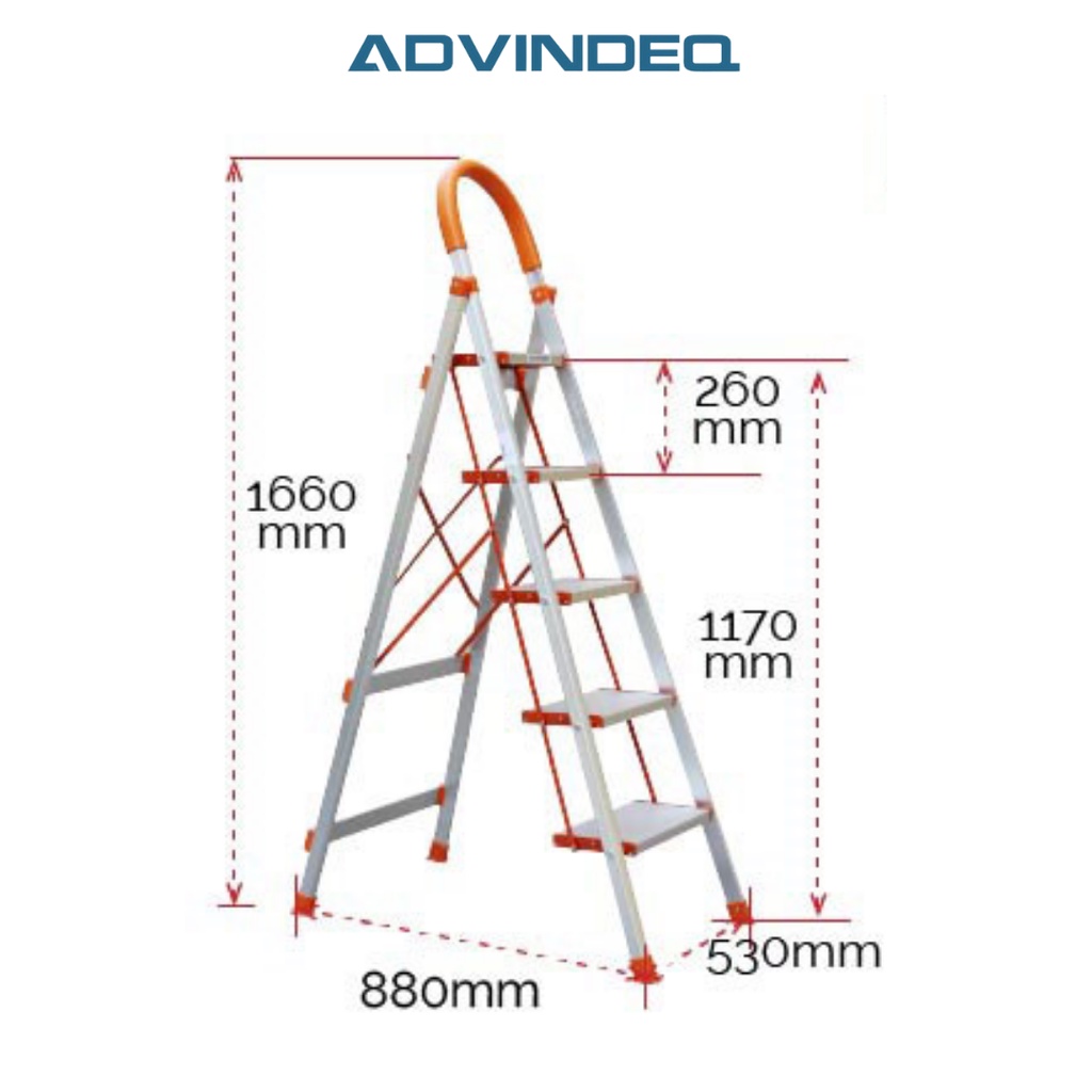 Thang nhôm ghế bản to 3,4,5,6 bậc, chống trơn trượt ADVINDEQ, Bảo hành chính hãng 24 tháng