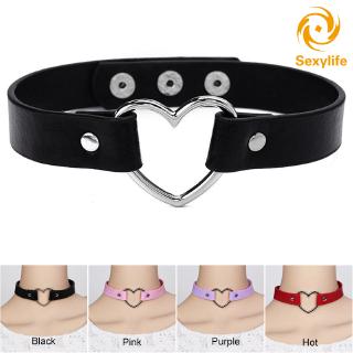 SL♣ Women Lady Punk Goth Harajuku Grunge PU Leather Rivet Heart Collar Choker Funky Torques Necklace Jewelry