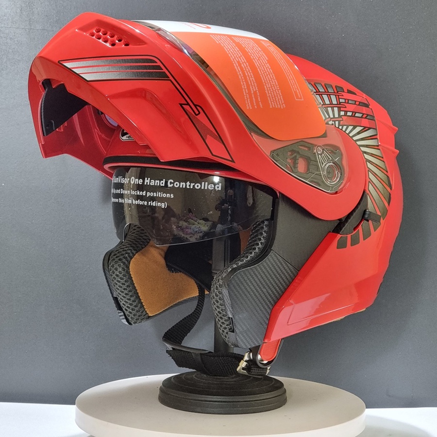 Mũ bảo hiểm trùm đầu GRO HELMET 2 kính mẫu tem dán sang trọng bảo hành 12 tháng