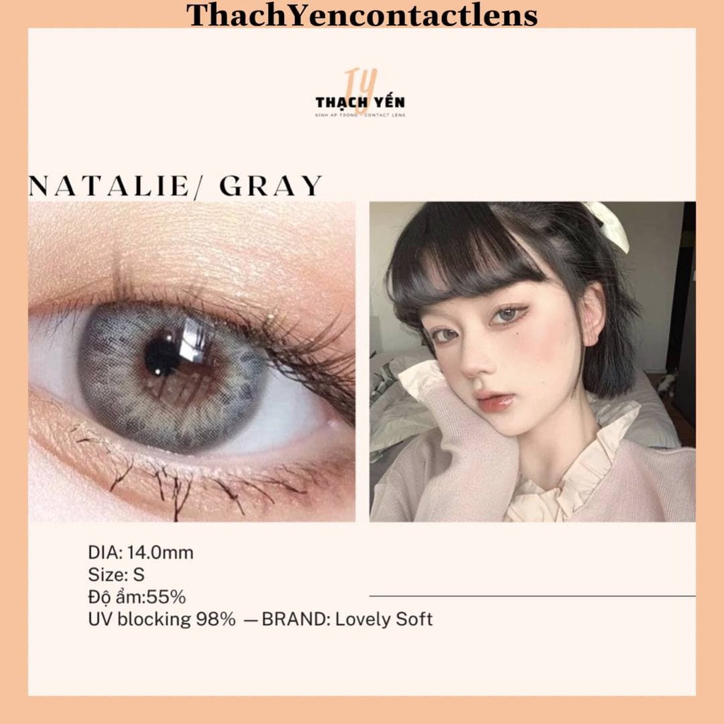 Kính Áp Tròng Natalie Gray Lens Xám Cận 0-10 Độ