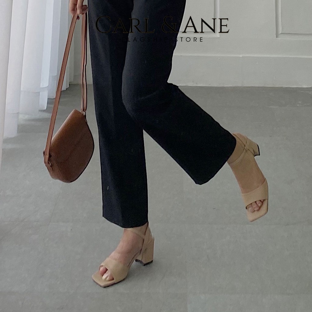 Carl &amp; Ane - Giày sandal cao gót quai ngang phối dây cao 5cm màu đen _ CS010
