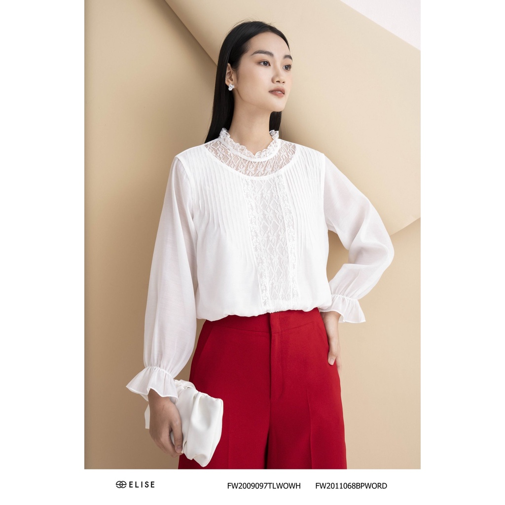 Áo sơ mi trắng phối ren thiết kế Elise FW2009097TLWOWH