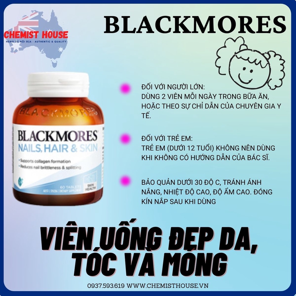 [Hàng chuẩn Úc] Viên uống Đẹp da, tóc và móng - Blackmore Nails, Hair &amp; Skin DATE 2023