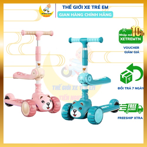 Xe Scooter Cho Bé Đa Năng 2 in 1 Scooter Heo, Gấu có nhạc và phát sáng, BST xe Scooter chòi chân cho bé