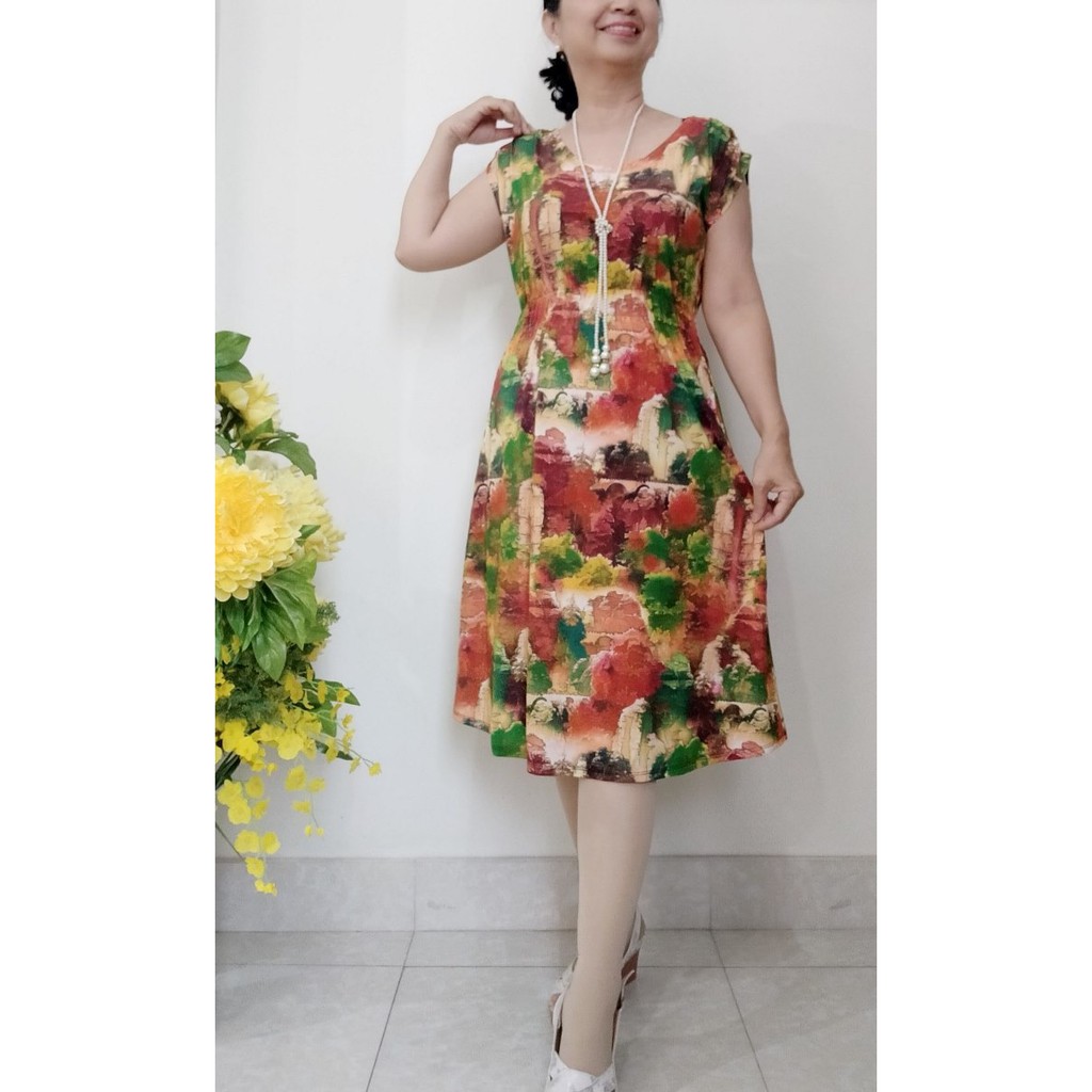 Váy Đầm Trung Niên Thun Eo Hoa Đẹp, Chất vải Thun Aty Chéo Mềm Mỏng, Có Túi, Size từ 48KG - 68KG | BigBuy360 - bigbuy360.vn