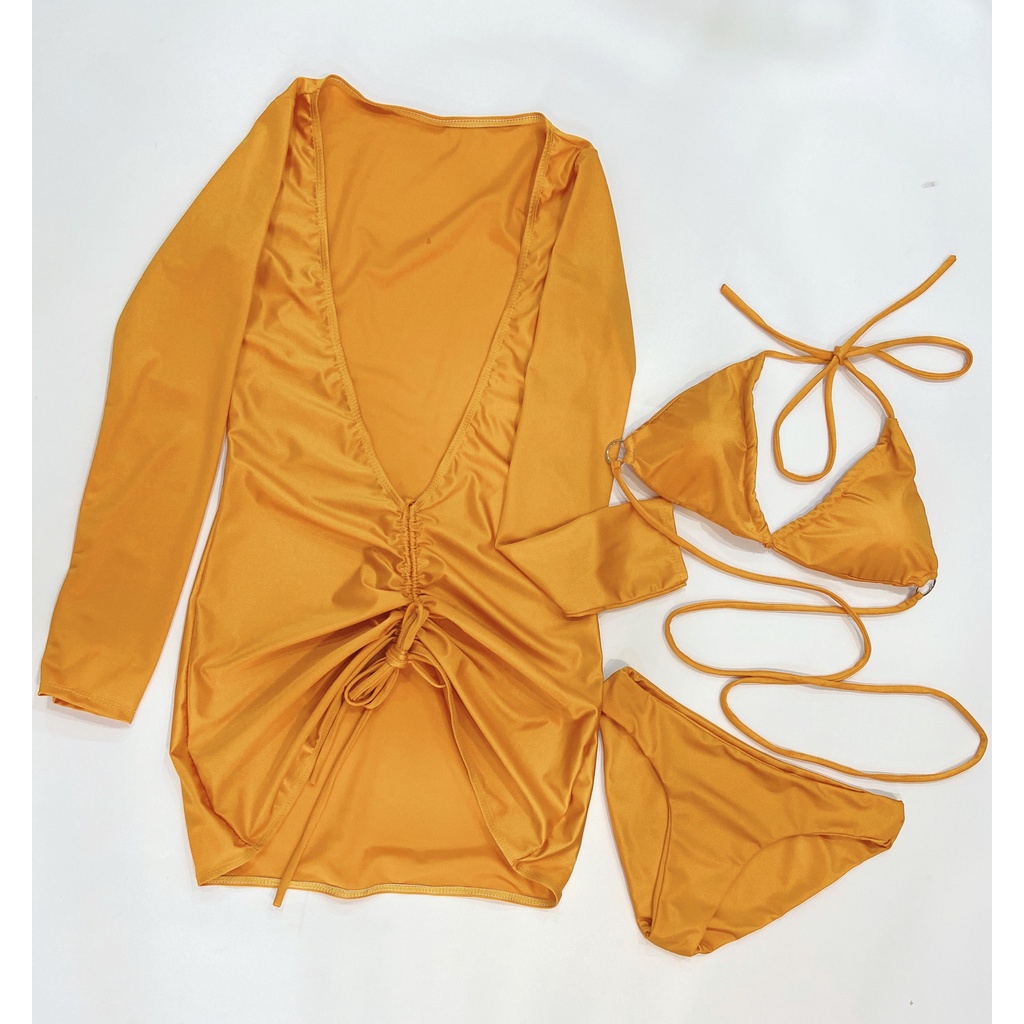 SET 3 MÓN BIKINI , ĐỒ BƠI ĐI BIỂN ÁO ZIP TAY DÀI SEXY QUYẾN RŨ ODERI 694