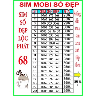 SIM MOBI SỐ ĐẸP 💖 ĐUÔI 68 LỘC PHÁT 💖LIST4