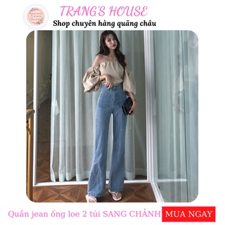 CÓ SẴN Quần jean ống loe 2 túi lưng cao có ẢNH THẬT