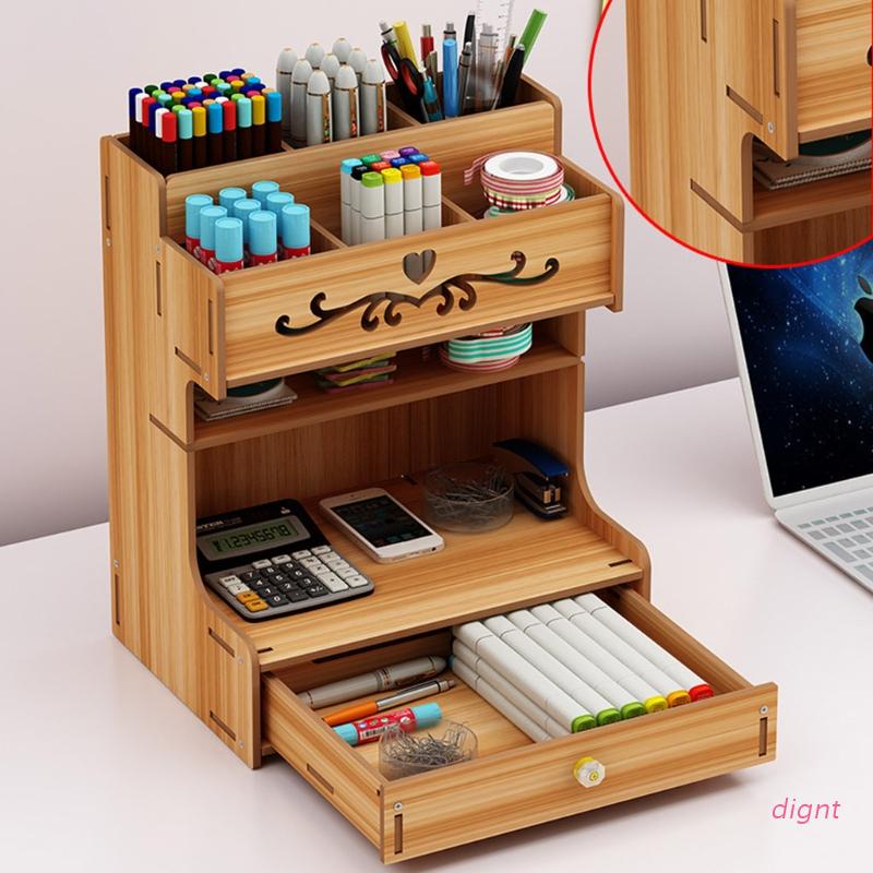Hộp Đựng Bút Bằng Gỗ Có Ngăn Kéo Để Bàn Đa Năng Tiện Dụng Cho Gia Đình / Văn Phòng