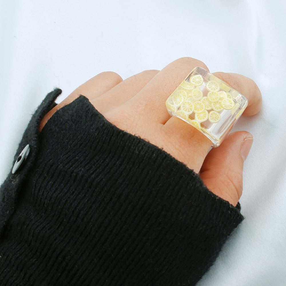 Nhẫn Resin Trong Suốt Nhiều Màu Sắc Họa Tiết Hình Học Cho Nữ|Trang Sức Thời Trang